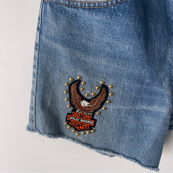 Reworked Cache Shorts Womens SM Denim Jean Cutoff Patch Summer Retro Streetwear - Picture 2 of 4